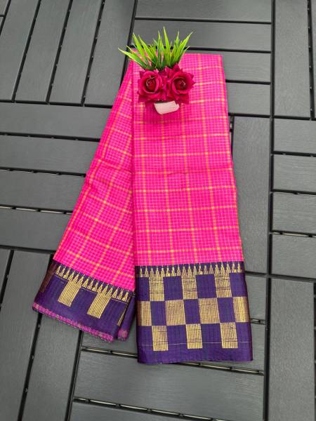 Aab Checks Pattern Printed Kanchipuram Silk Sarees